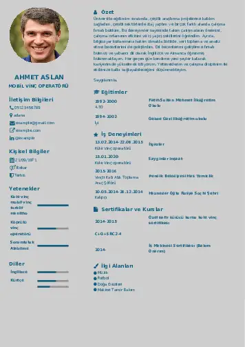 Vinç Operatörü Cv Örnekleri cv indir